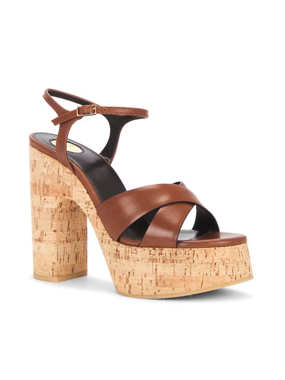 Saint Laurent Bianca , Brown Leather Cork Platform Sandals - Picture 6 of 7